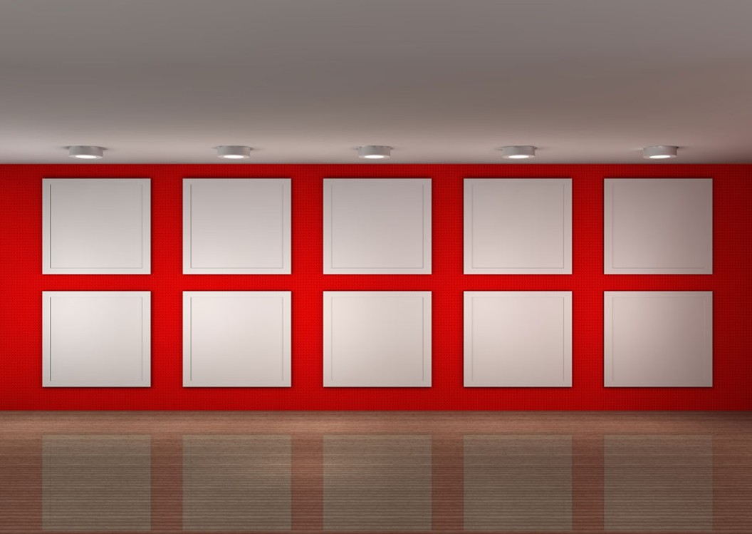 Exhibition Hall Red Background Wall Design Yellow