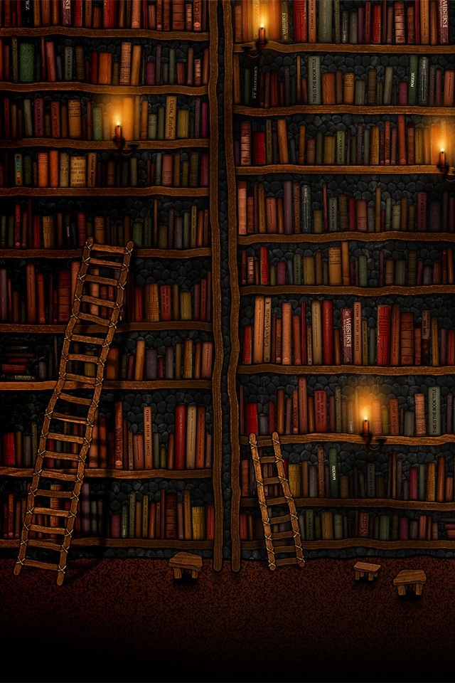 Hand Painted Bookcase iPhone Wallpaper Background And Themes