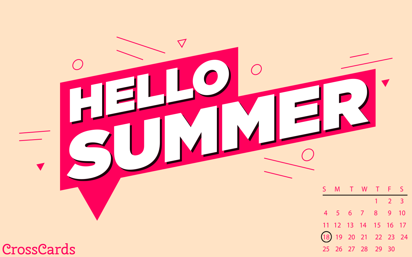 June Hello Summer Desktop Calendar Wallpaper