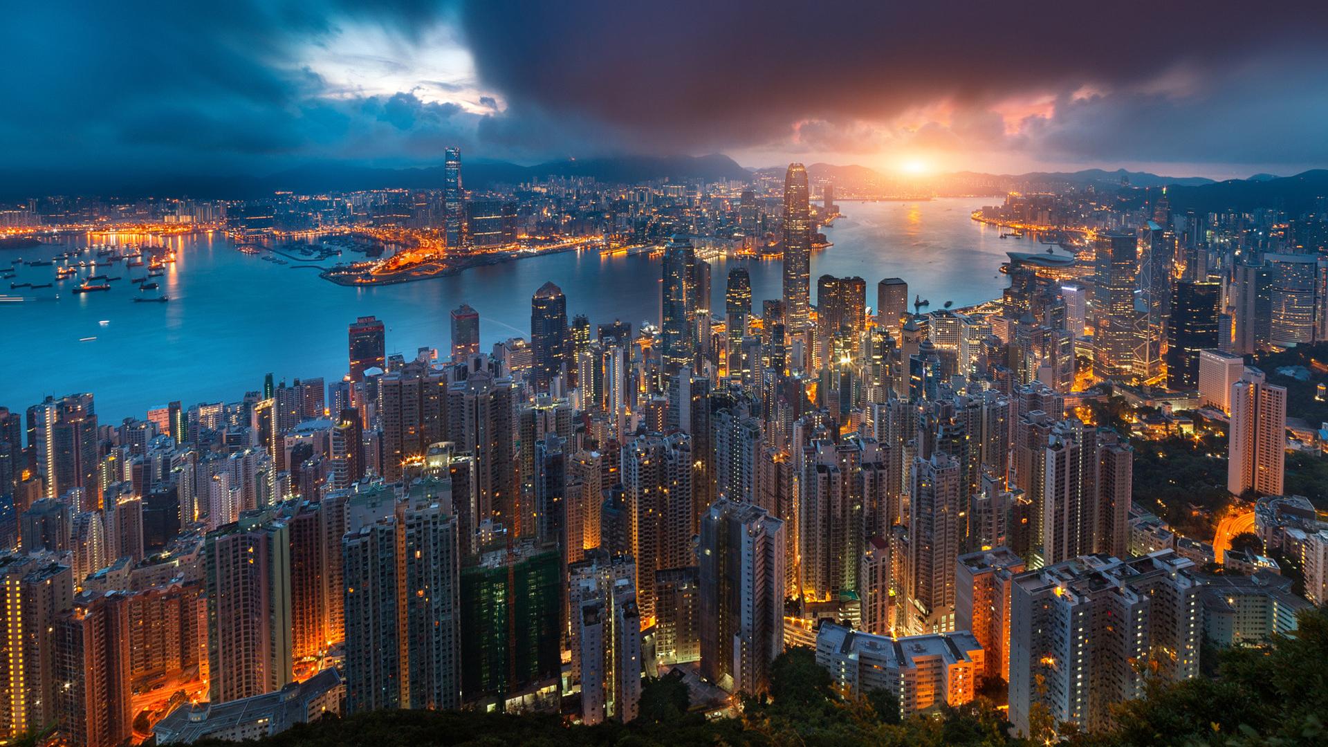 Hong Kong City Skyline Wallpaper 4K Cityscape City lights 5826