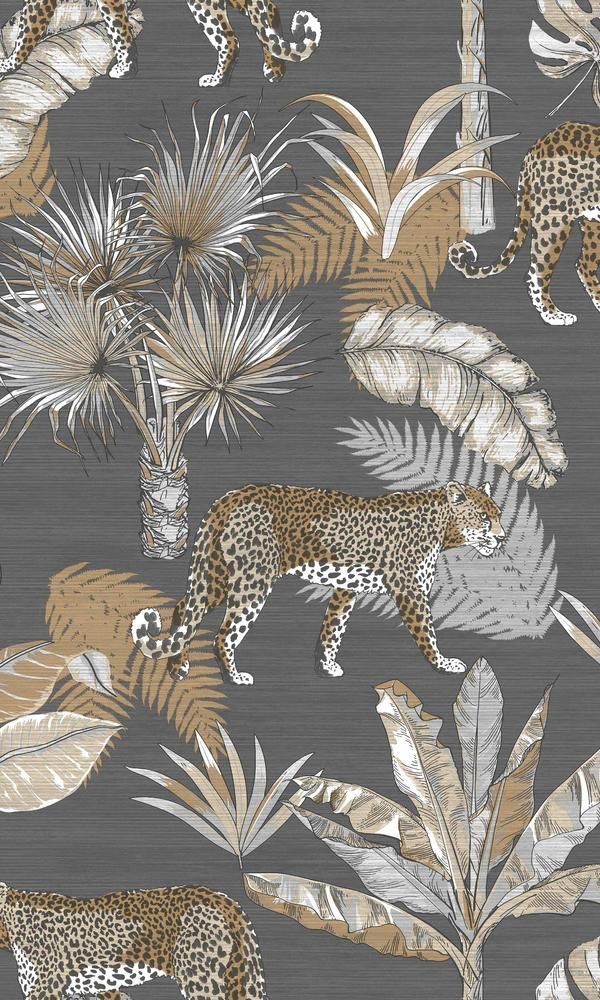 Dark Grey Jungle Prowess Wallpaper R7120 In Animal Print
