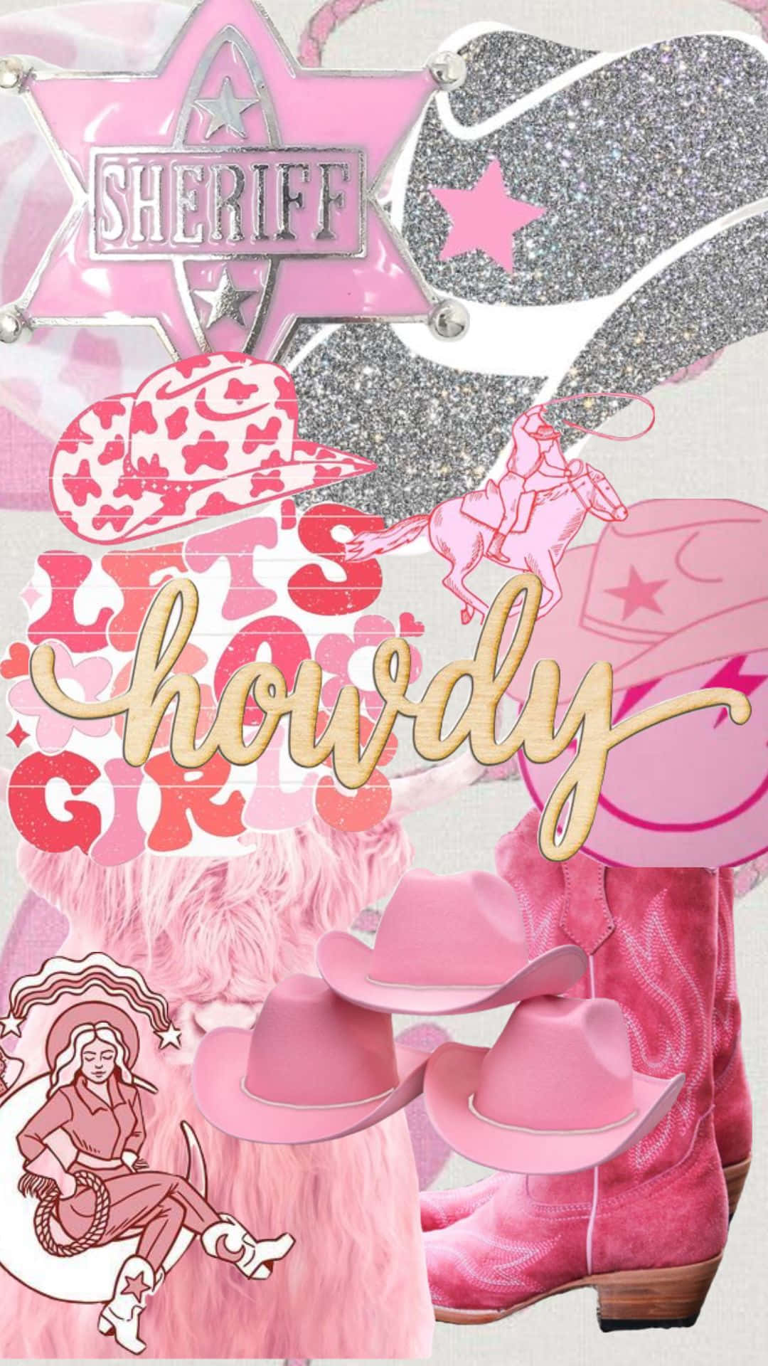 Pink Cowgirl Aesthetic Collage Wallpaper