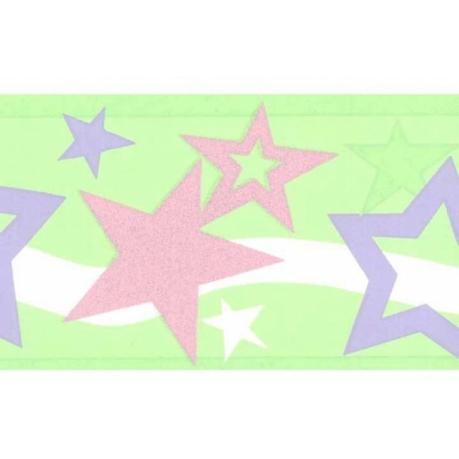 Pink And Purple Stars On Lime Green Wallpaper Border Ru8142b All
