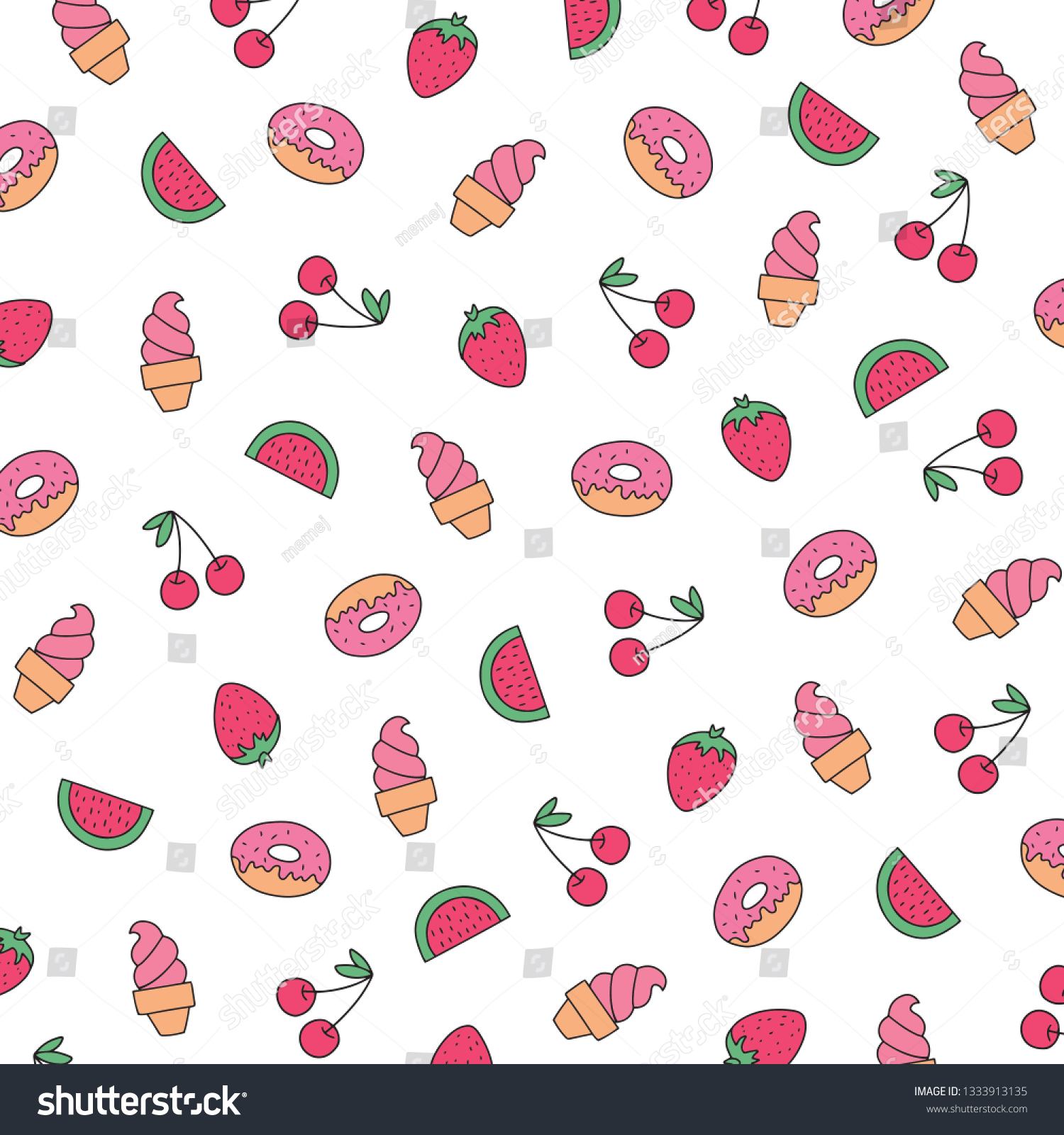 Cute Foodie Pattern Background Stock Vector Royalty