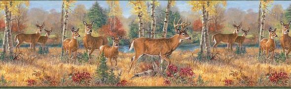 Deer And Cabin Wallpaper Border