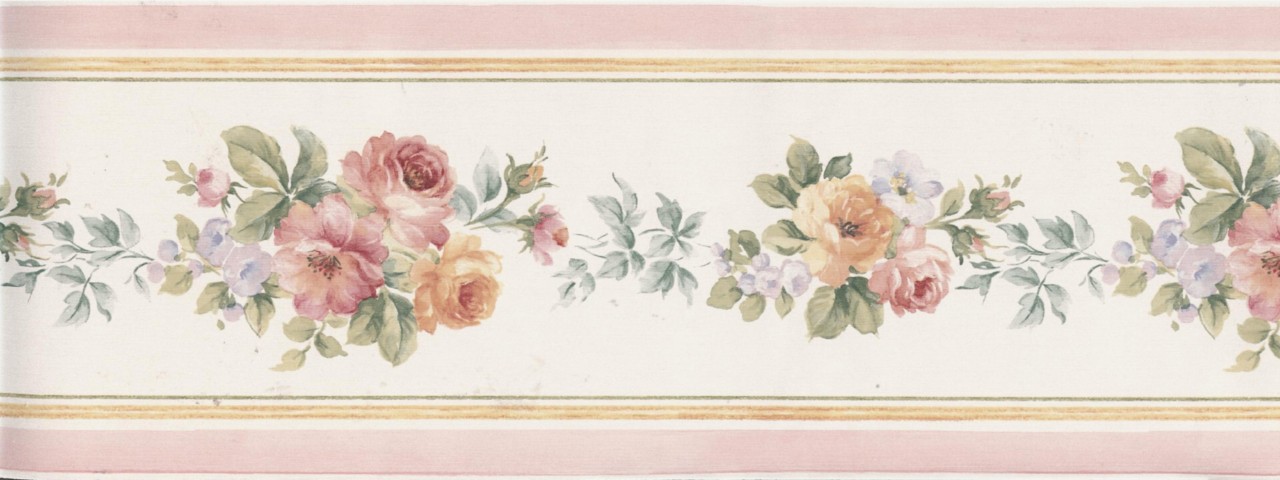 Wallpaper Border Victorian Satin Roses With Pink Trim