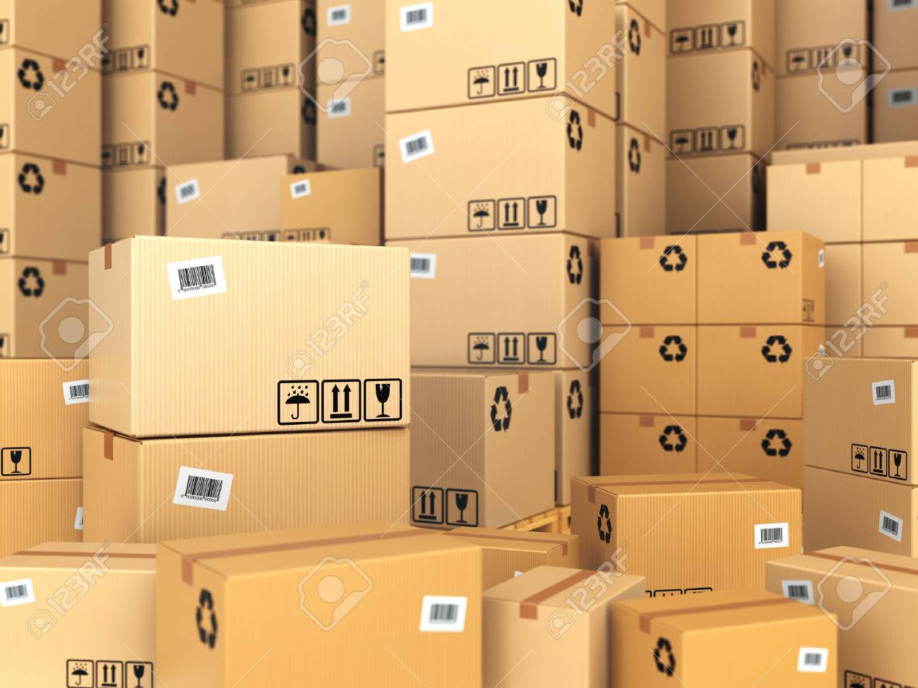 Warehouse Or Delivery Concept Cardboard Boxes Background 3d