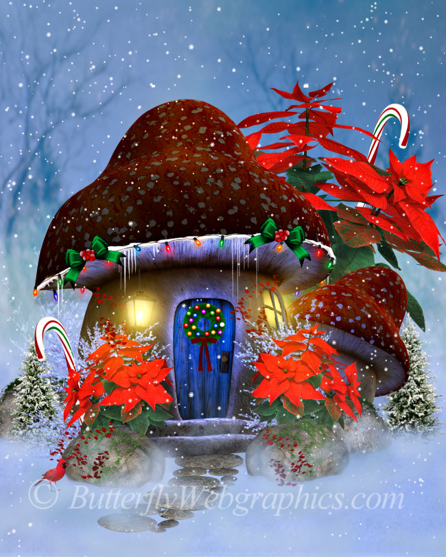 Christmas Mushroom House Background Butterflywebgraphics