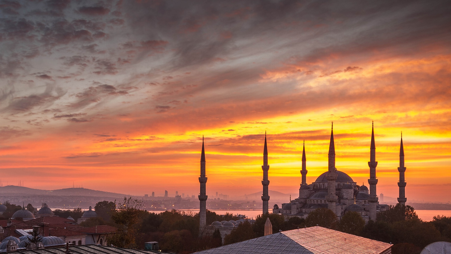 Full HD Wallpaper hagia sophia istanbul turkey sunset