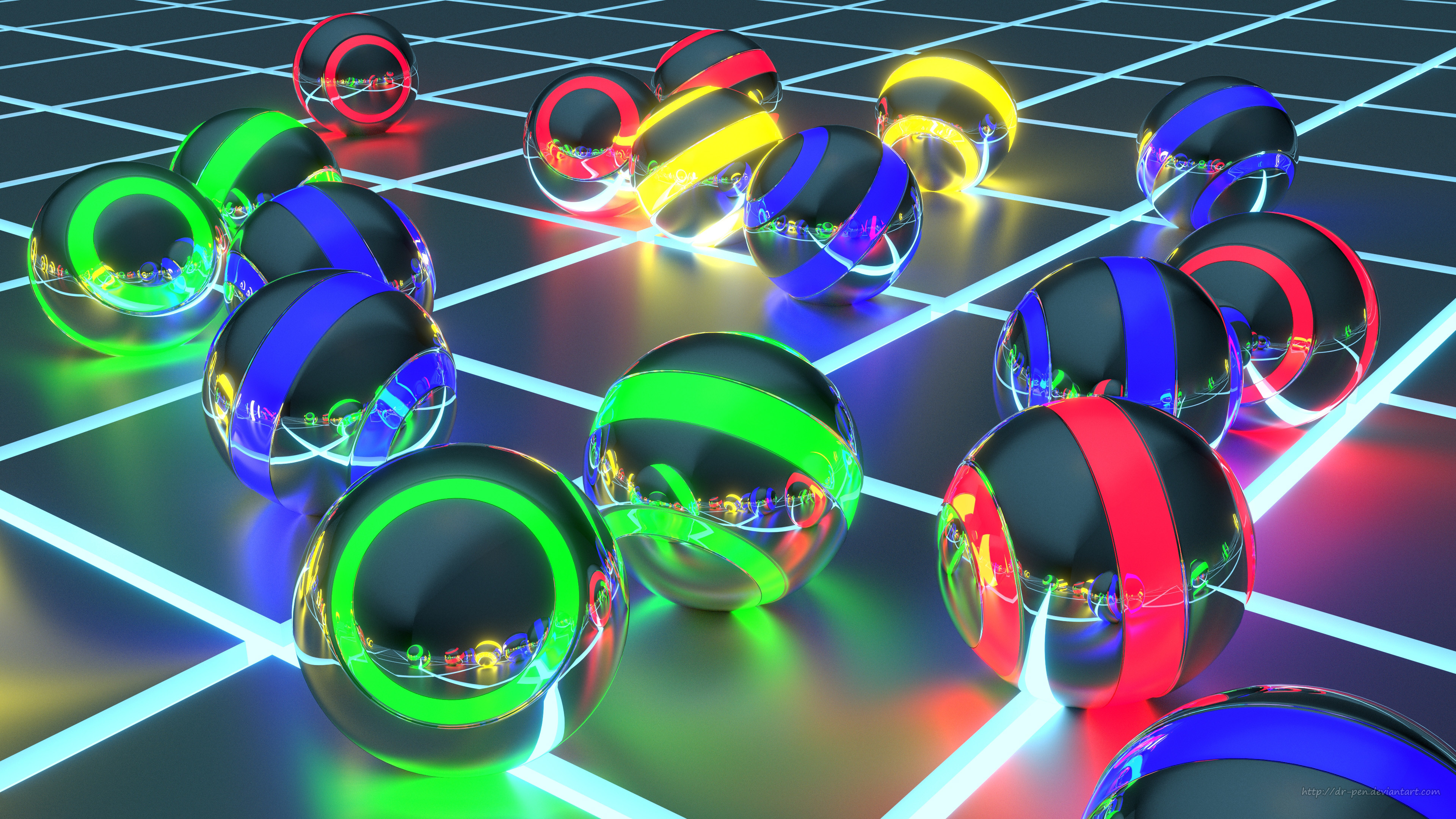 Neon-Lit Spheres on a Grid
