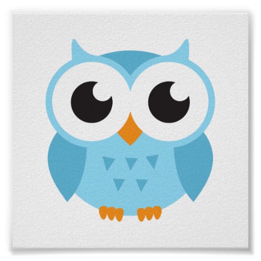 Cute Blue Cartoon Baby Owl Poster