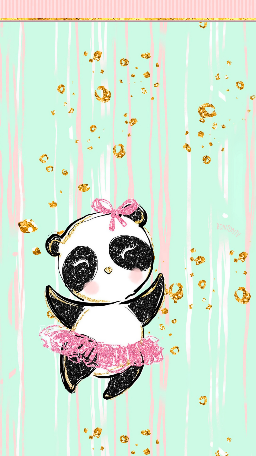 Phone Wallpaper HD Glitter Cute Ballerina Panda Watercolor By