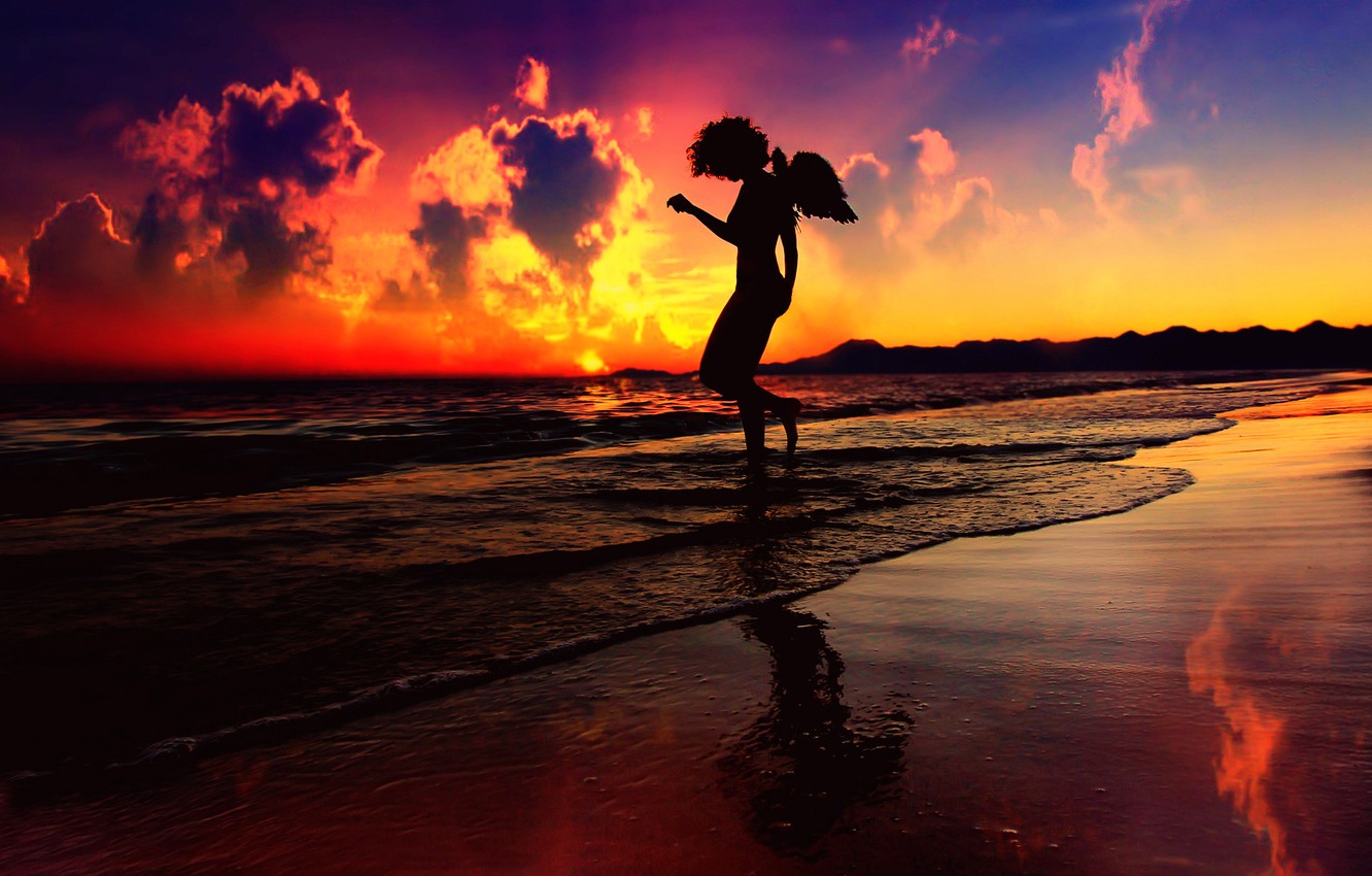 Wallpaper Sunset Angel Silhouette Surf Image For Desktop