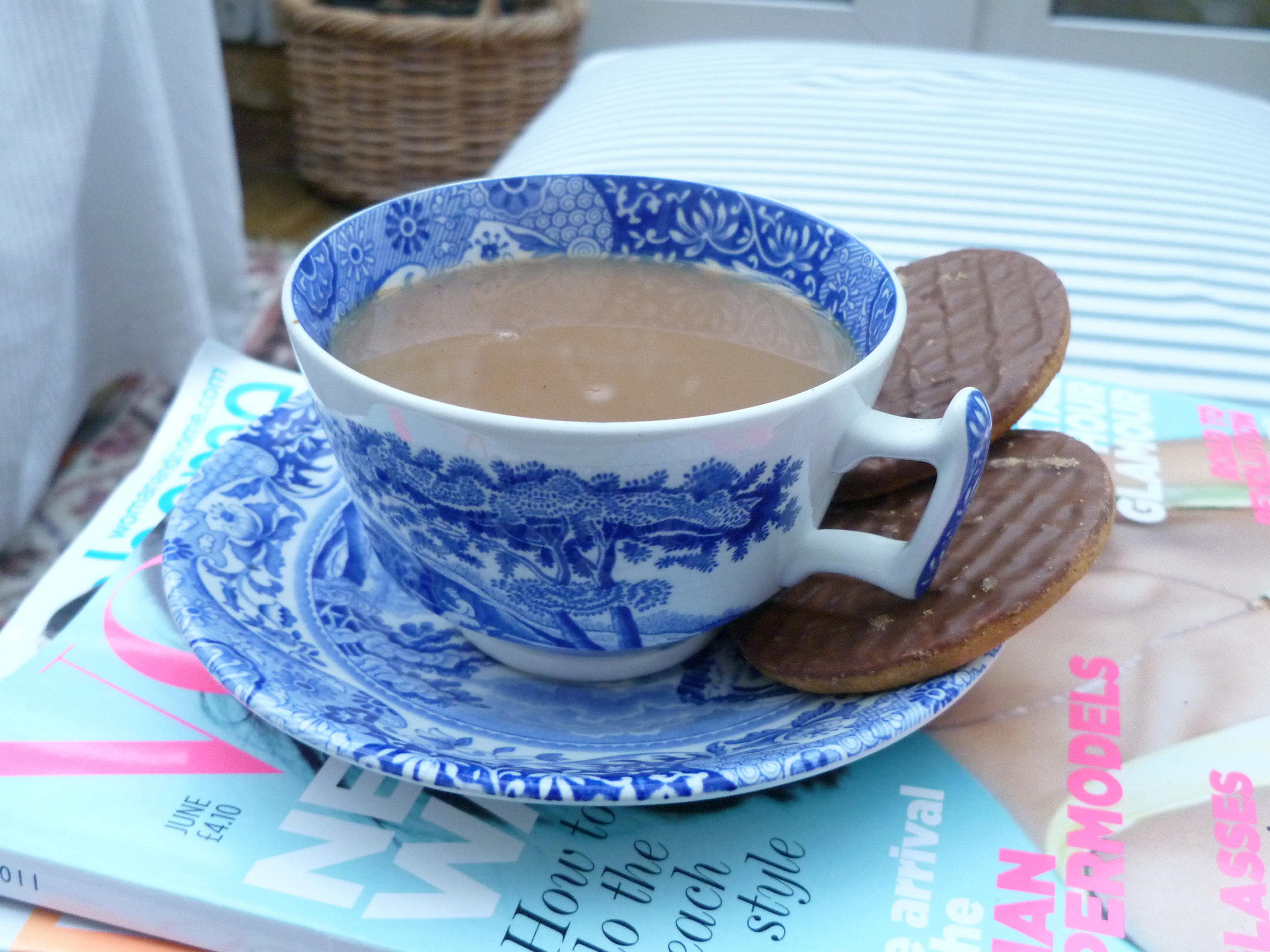 Cup Of Tea With Biscuits Wallpaper Under Book White Sheet
