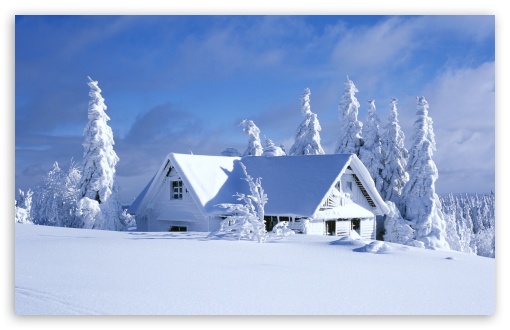 Mountain Chalet Covered With Snow HD Wallpaper For Standard