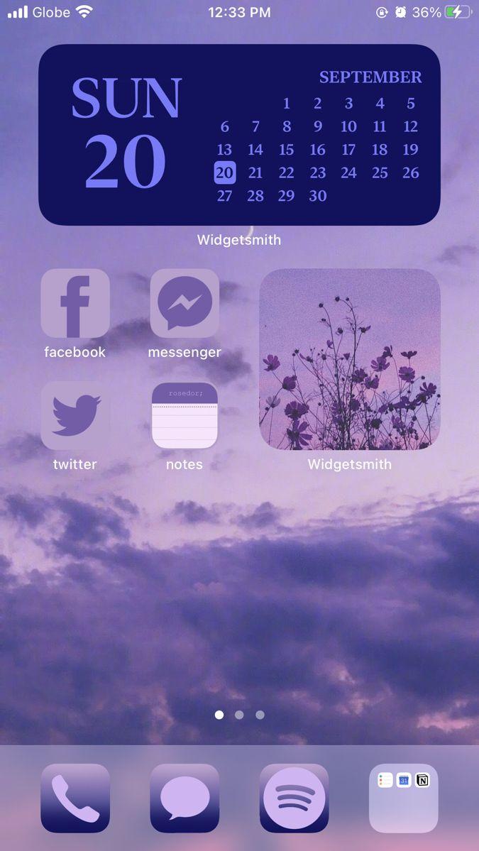 iOS 14 Homepage Purple Aesthetic Iphone homescreen wallpaper