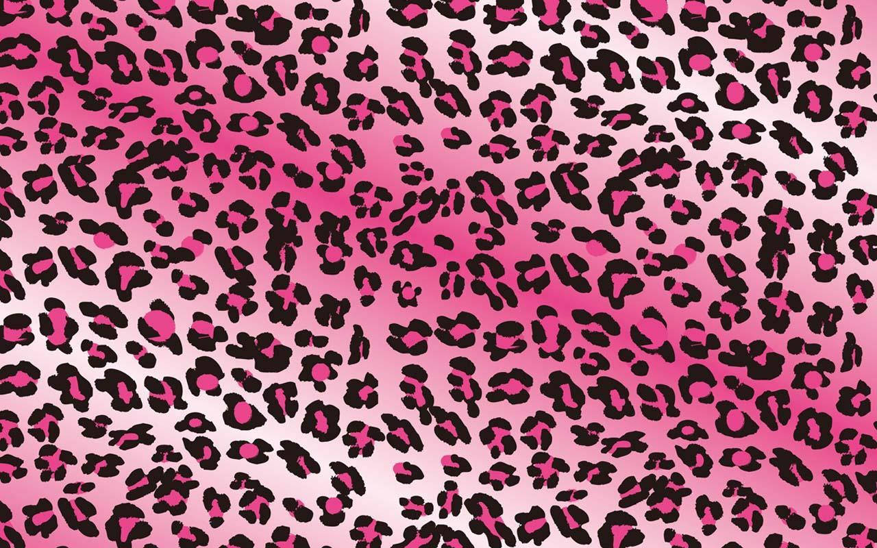 Vibrant pink leopard print wallpaper with black spots and a subtle glitter effect