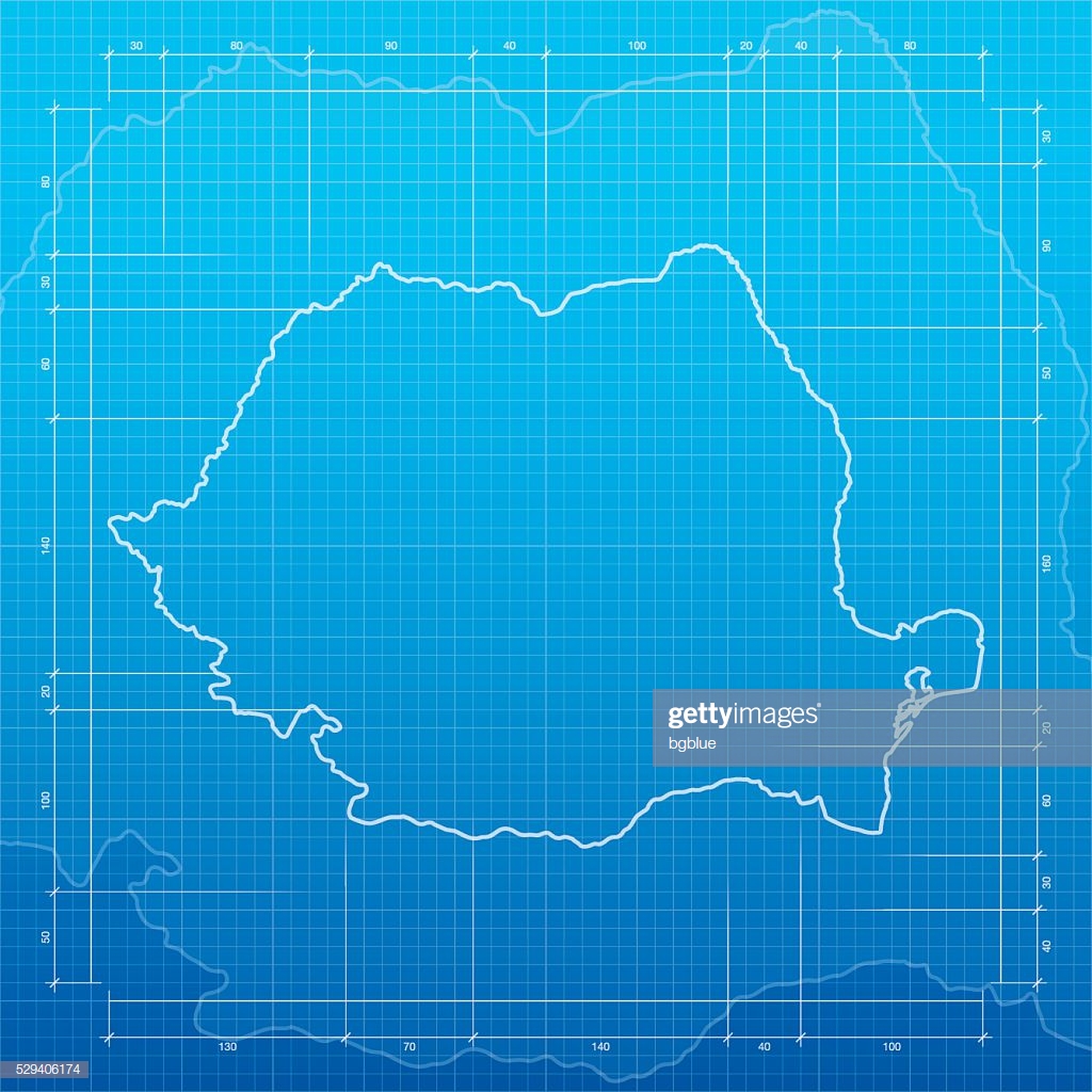 Romania Map On Blueprint Background High Res Vector Graphic