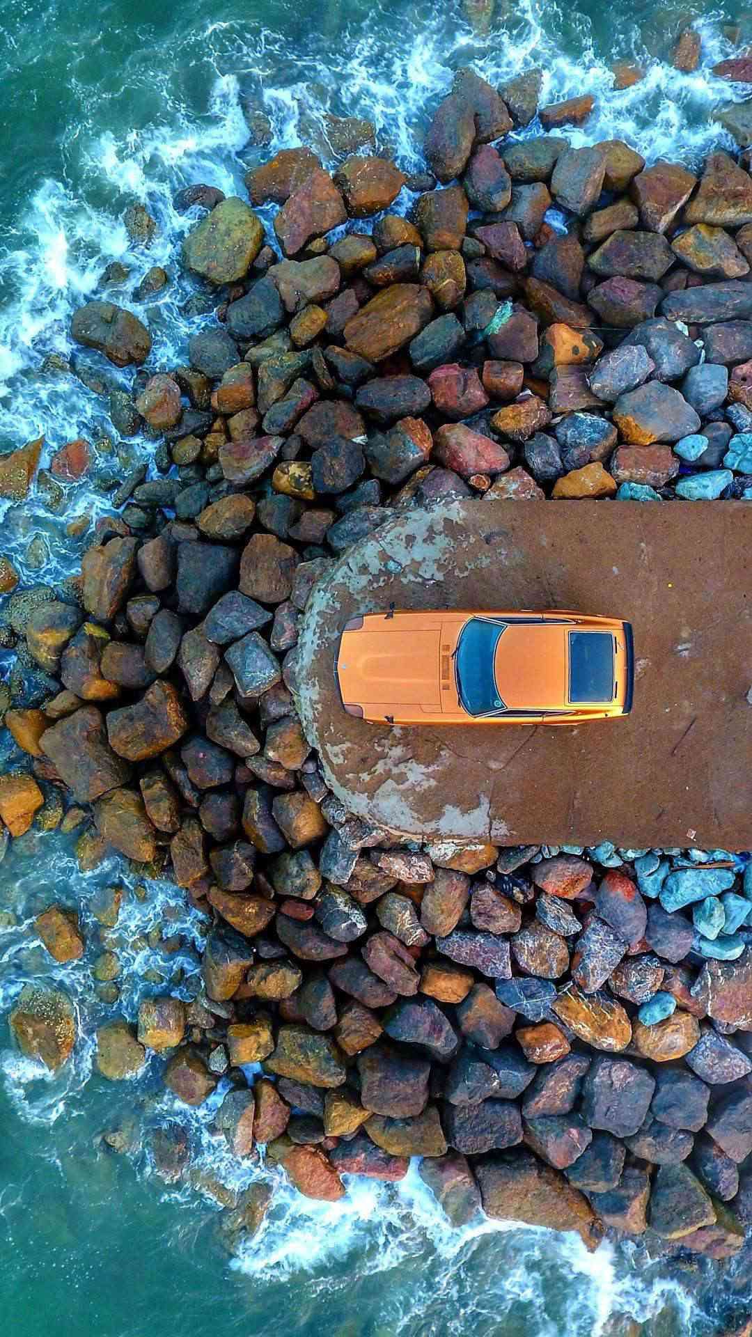Lamborghini On Beach Aerial iPhone Wallpaper