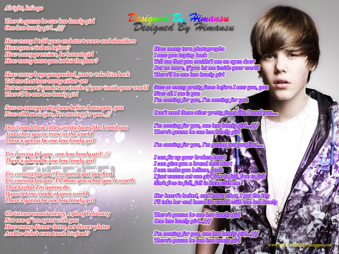 Lyrics Wallpaper Justin Bieber One Less Lonely Girl