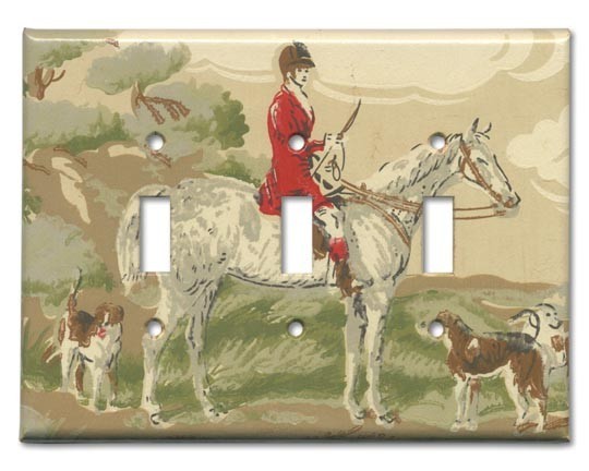 The Fox Hunt Equestrian S Vintage Wallpaper Triple Switch Plate