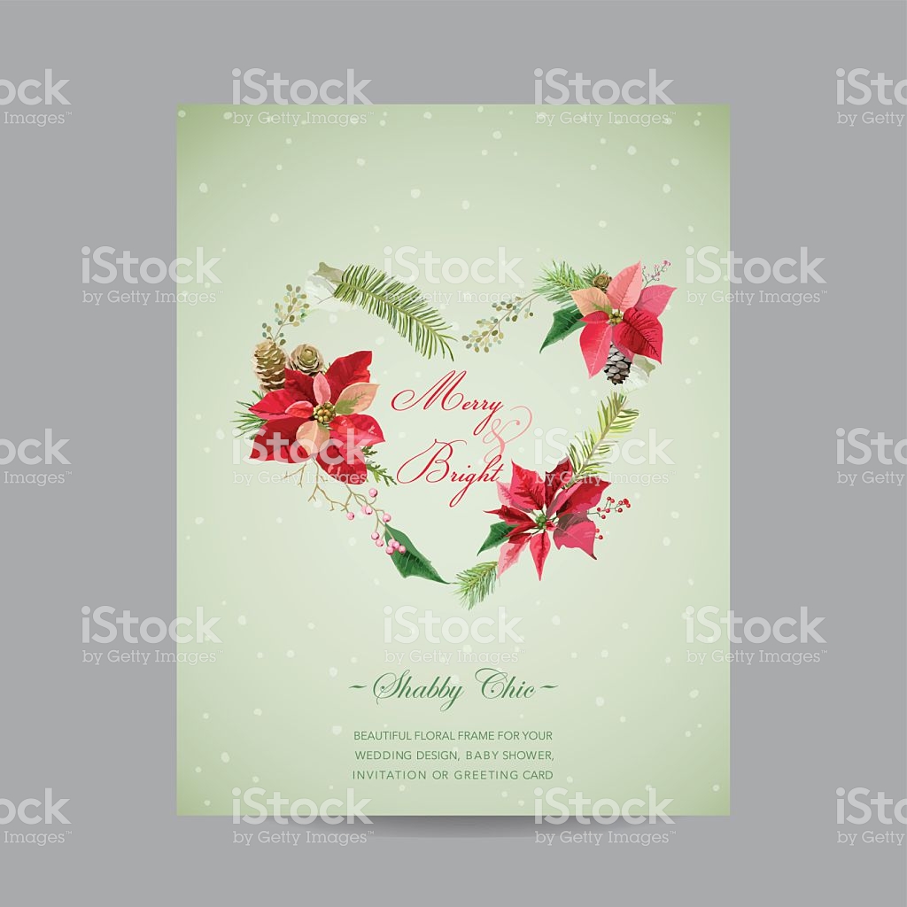 Vintage Poinsettia Christmas Card Winter Background Stock Vector