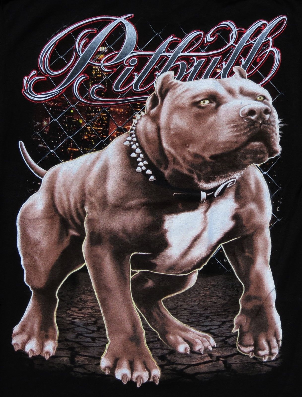 Urban Pitbull Dog With City Background Black Short Sleeve T Shirt