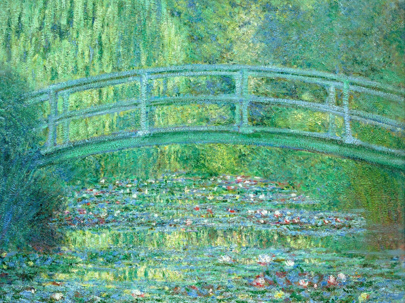Water Lilies And Japanese Bridge Wallpaper Art Print Painting