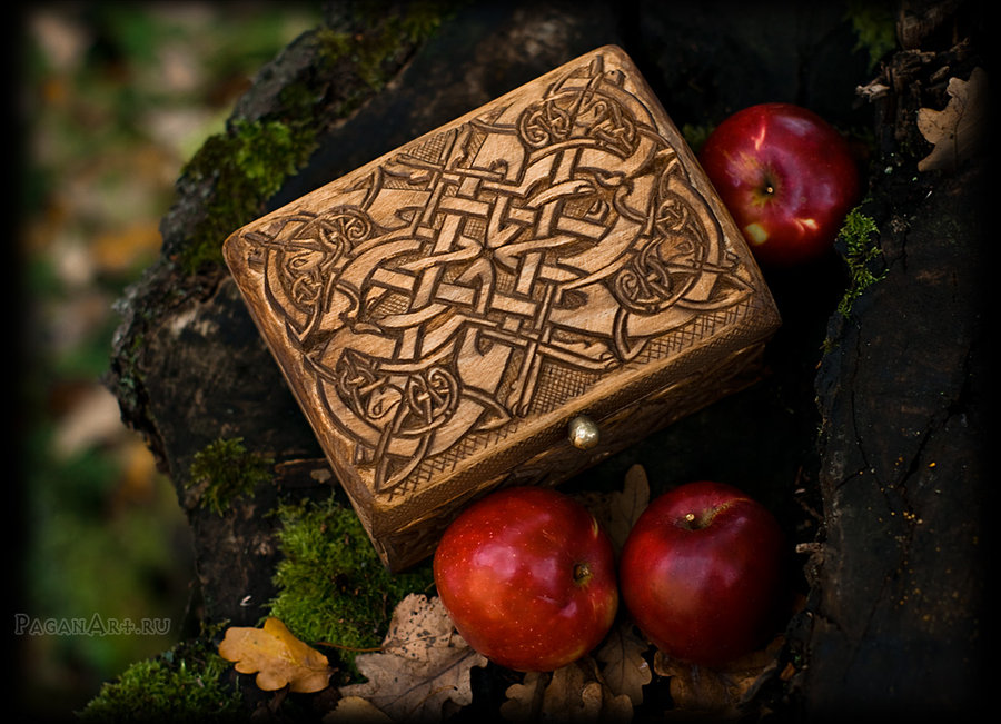 Lid of Celtic box by pagan art on