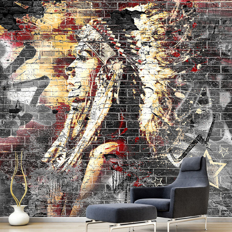 Custom Wallpaper Murals 3d Graffiti Art Wood Grain Brick Wall