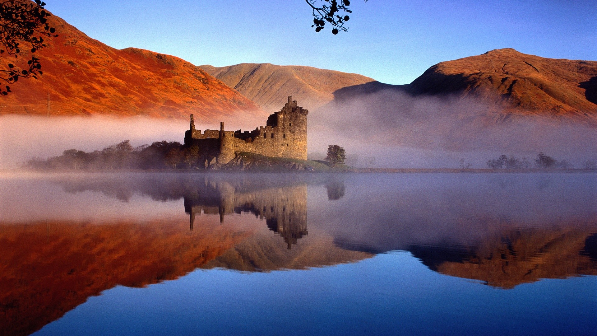 landscapes castles architecture fog mist buildings Scotland castle