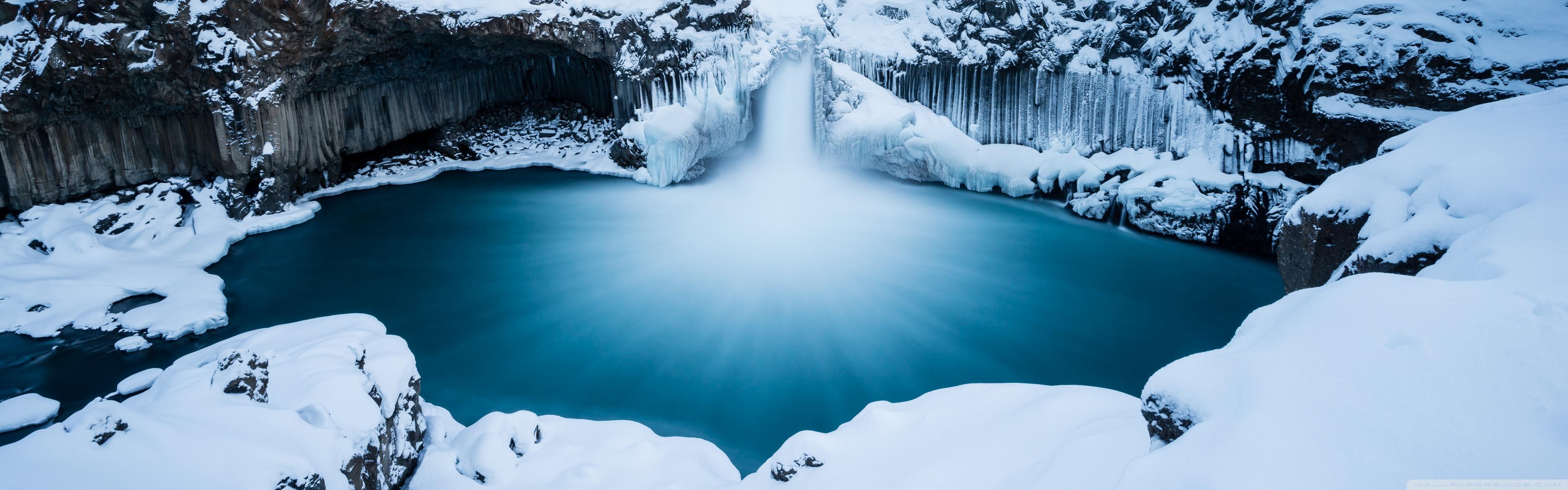 Waterfall In Winter Time Ultra HD Desktop Background Wallpaper For