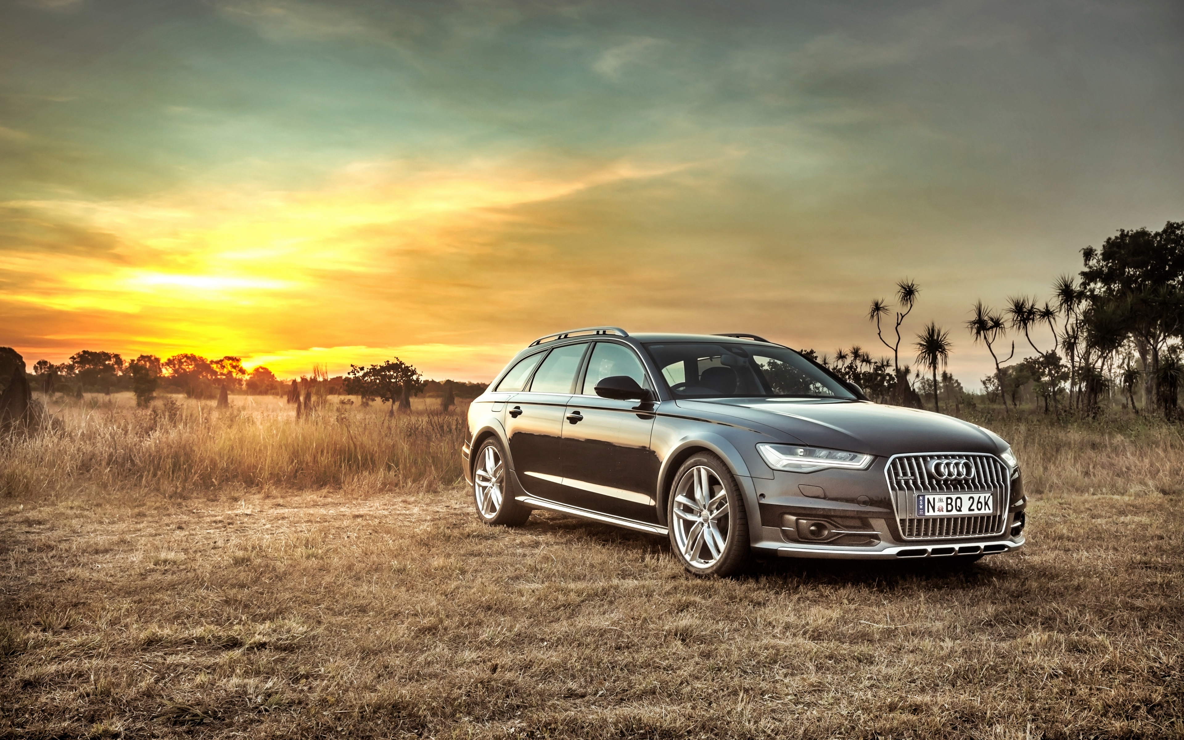 HD Background Audi A6 Allroad Side View Sunset HDR Car
