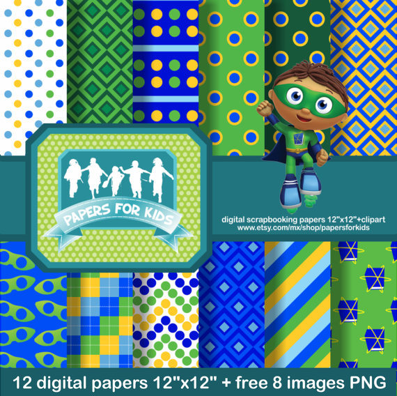 Digital Papers Super Why Boys Background BirtHDay Superhero Clip