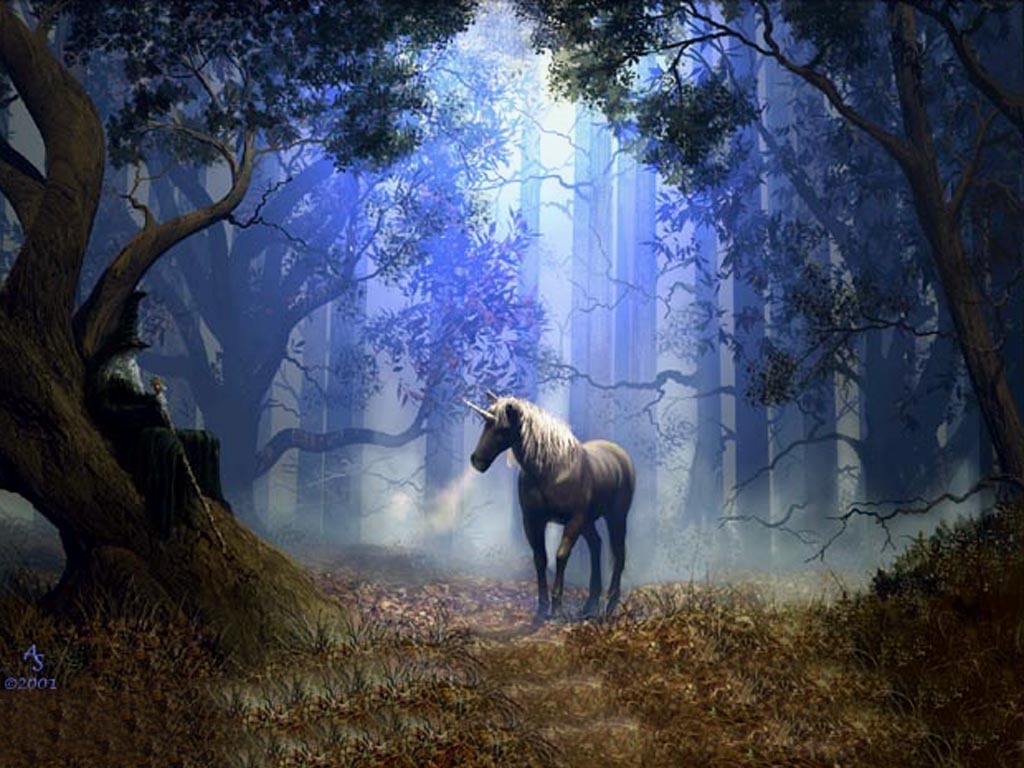 In The Woods Unicorns Wallpaper