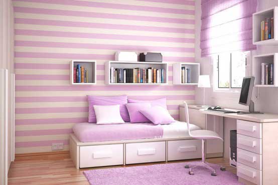 Interior Design Ideas Image Girly Study Room With Violet Wallpaper