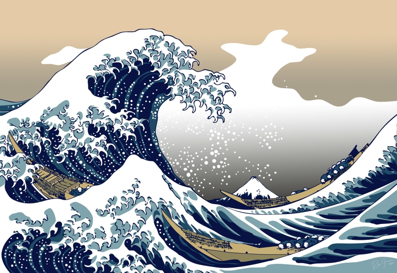 Paintings Waves Japanese Boats Vehicles The Great Wave Off Kanagawa