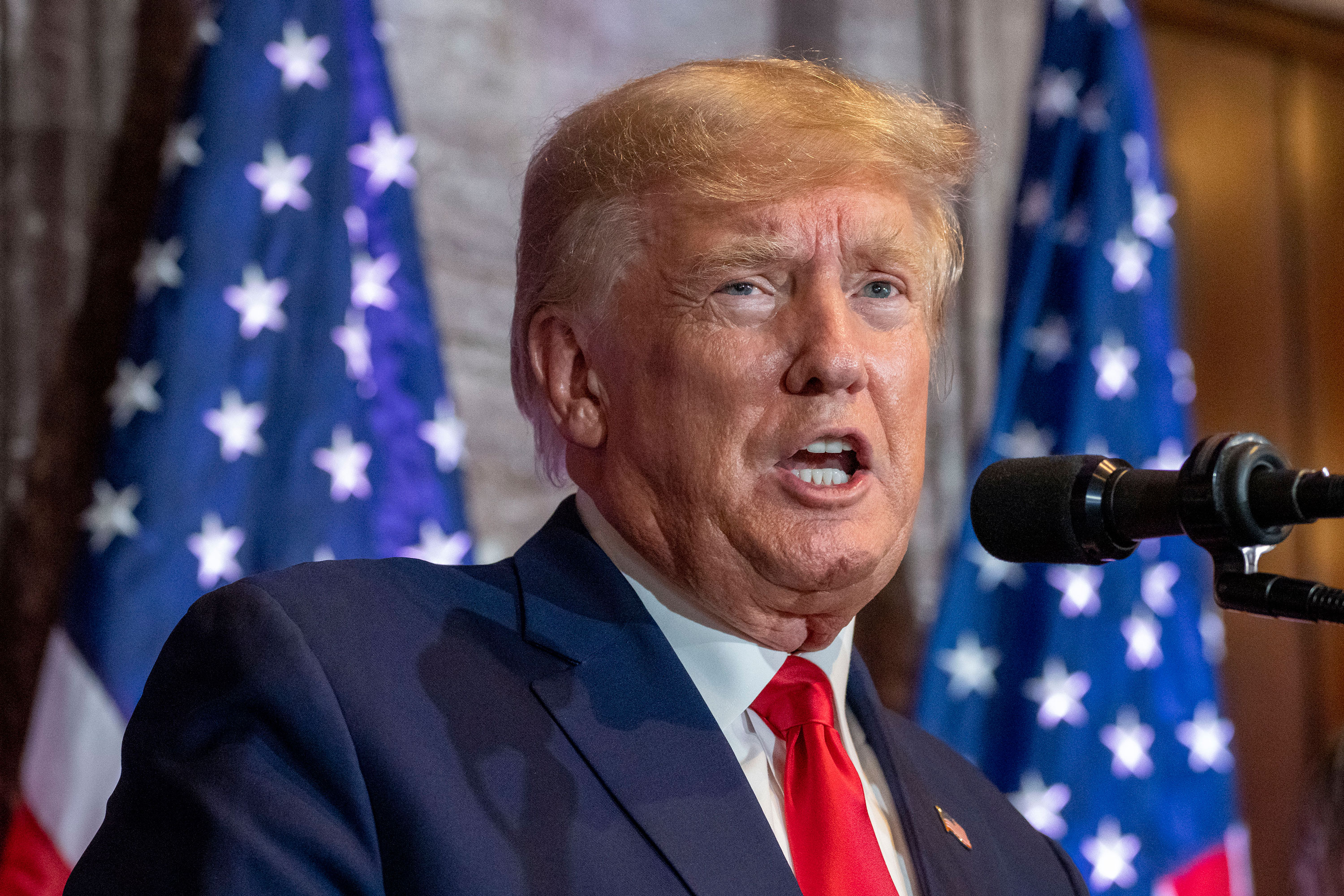 Donald Trump speaking at a 2024 Presidential Campaign event