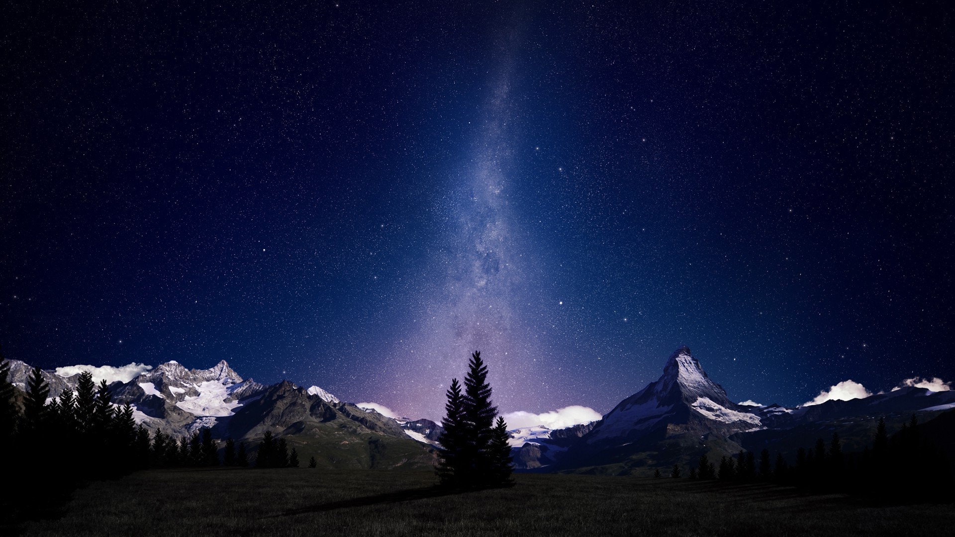 space Stars Mountain Night Sky Wallpapers HD Desktop