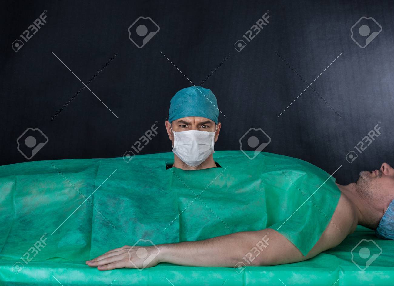 Funny Surgery Operation On A Black Background Surgeon Is In