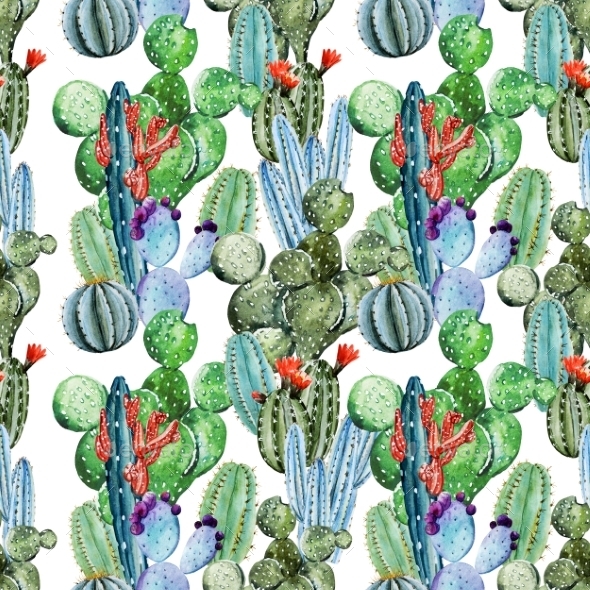 Watercolor Cactus Pattern Background Decorative
