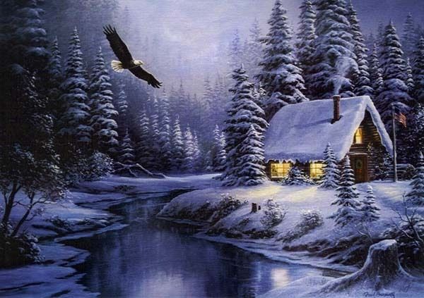 Cabin in the snow Winter Pinterest