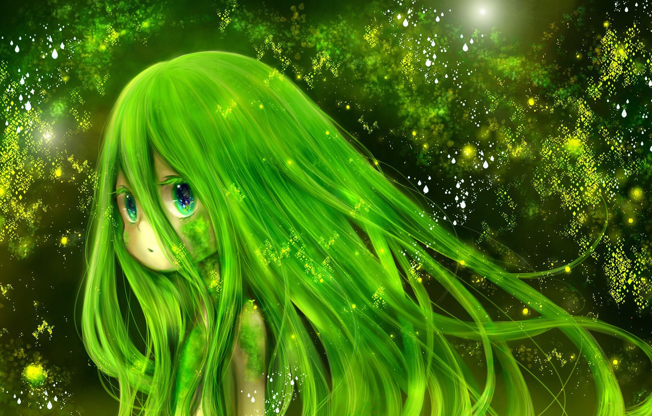 Wallpaper Green Kawaii Girl Fantasy Nature Anime Beautiful