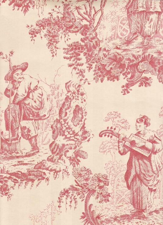 Chinese Toile Wallpaper Chinese scenic toile de jouy wallpaper in red