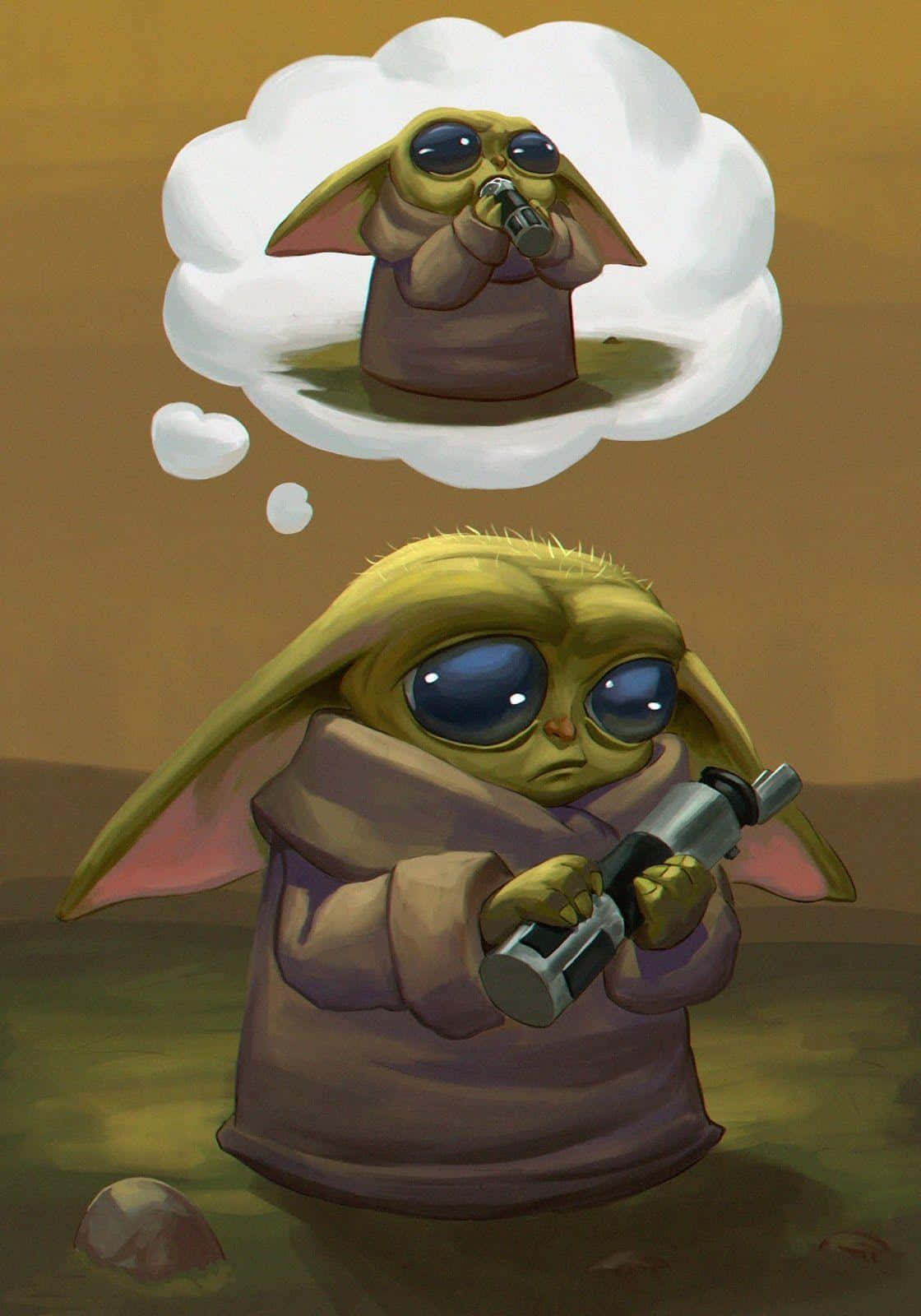 Baby Yoda Cartoon Wallpaper