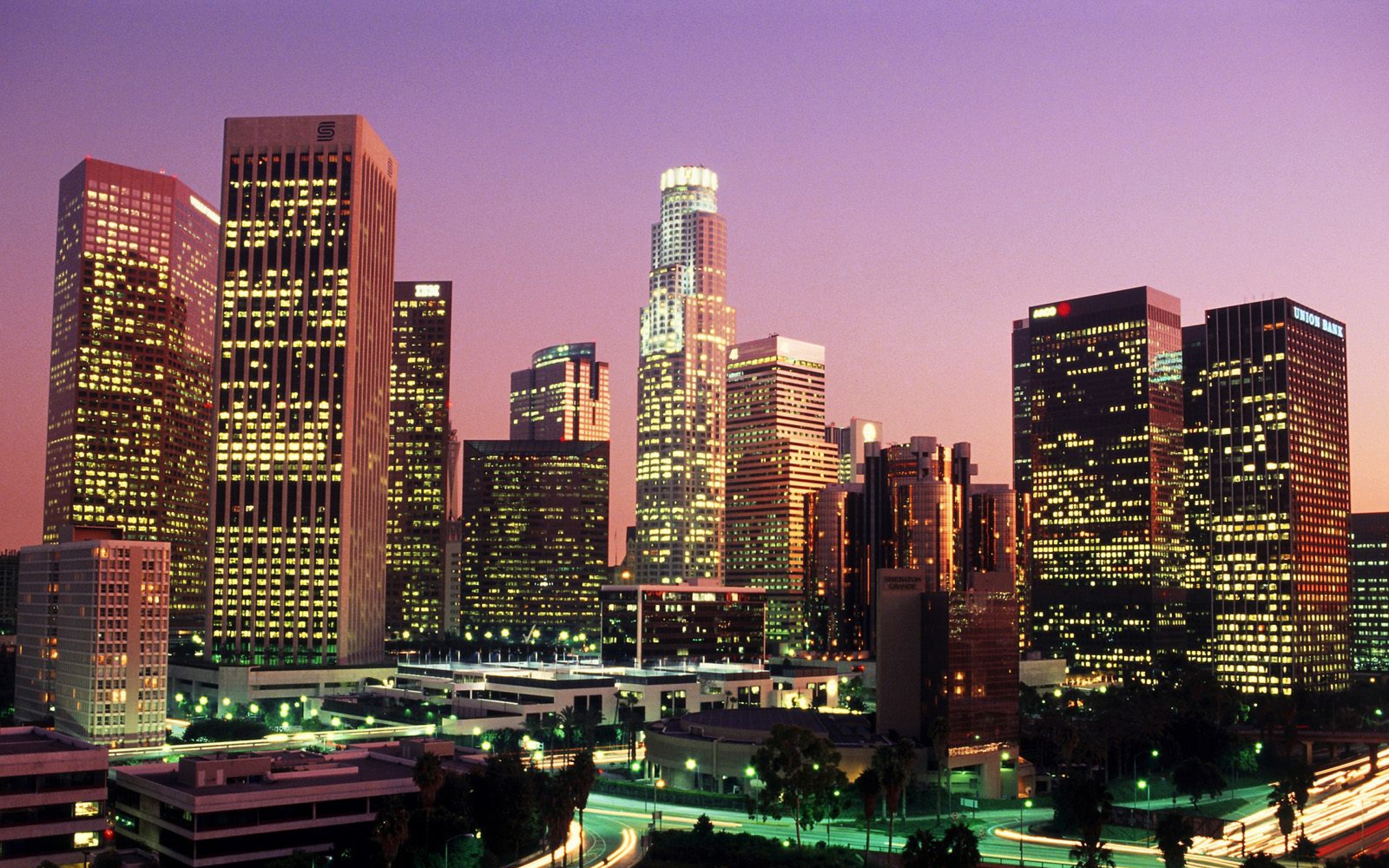 Los Angeles California Usa City Lights Skyscrapers