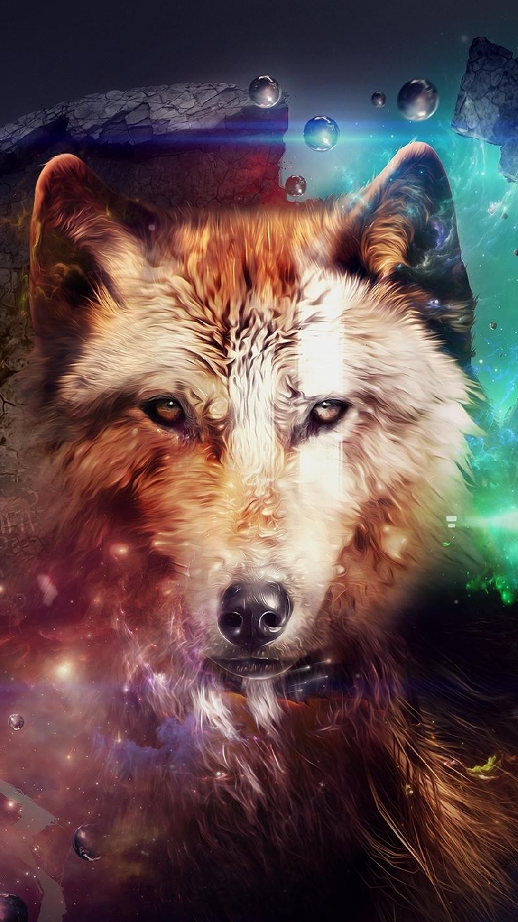 Iphone wallpaper Multicolor magic wolf head iPhone 6 and under