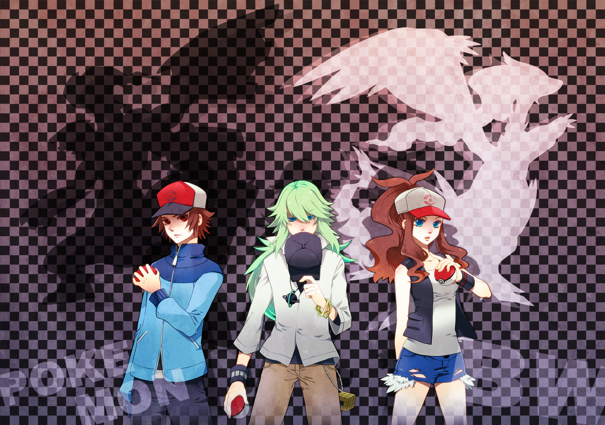 Pokemon Black and White Trainers with Starter Pokemon Shadows
