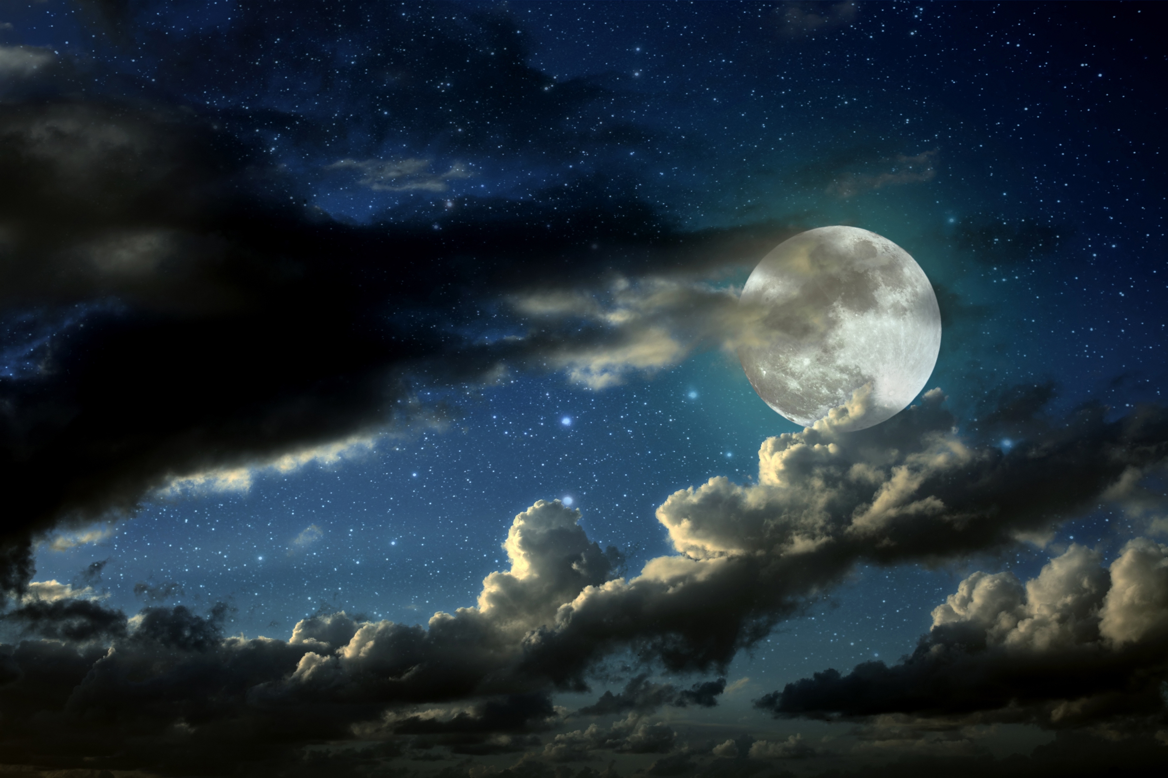 Wallpaper Full Moon Stars Clouds Shadows HD Background