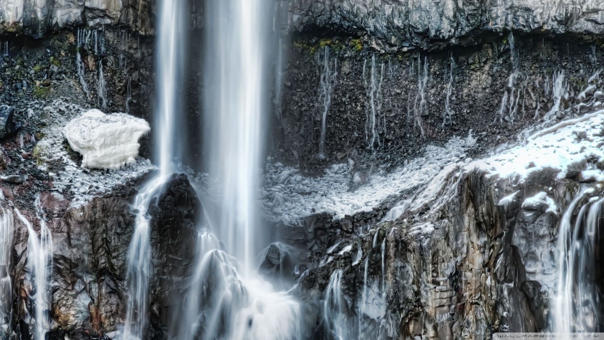 Waterfall In Winter Time Wallpaper